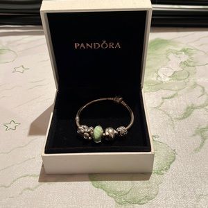 Silver pandora bracelet with charms